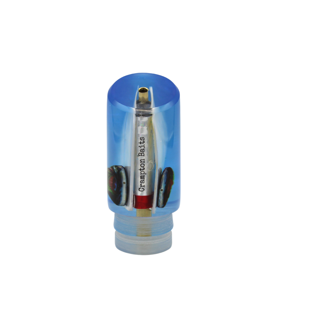 Señuelo para pesca deportiva y señuelo de troleo Crampton Baits. Modelo Quarter Toner en color Azul y concha blanca. Marea Alta (mareaalta.mx) único distribuidor de Crampton Baits en México.