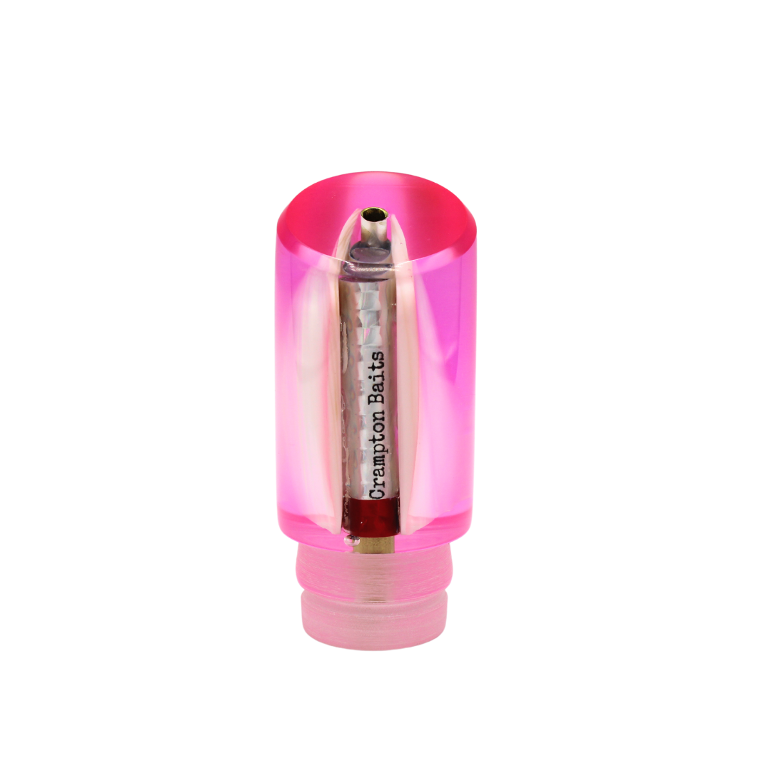 Señuelo para pesca deportiva y señuelo de troleo Crampton Baits. Modelo Quarter Toner en color Rosa y concha blanca. Marea Alta (mareaalta.mx) único distribuidor de Crampton Baits en México.